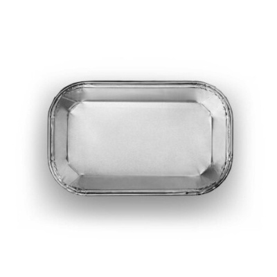Tabuleiro retangular em alumínio prateado com bordas dobradas