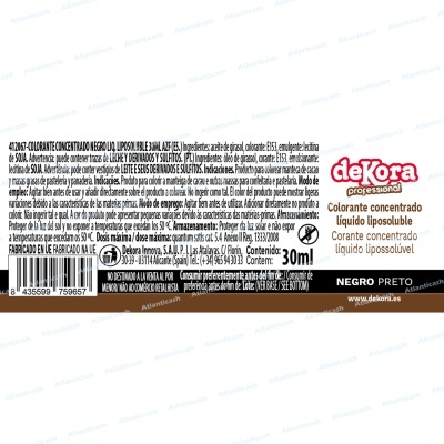 Corante Concentrado Líquido Preto 30ml - Dekora