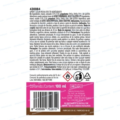 Spray Alimentar Cor Rosa Efeito Neutro 100ml