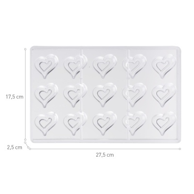 Molde de coração em policarbonato 40x42x15mm, 15 peças -