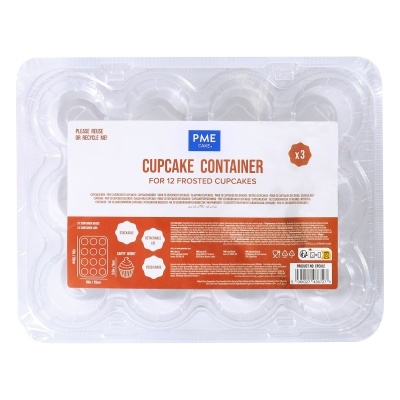 Set de 3 recipientes plásticos para cupcakes (12 cavidades)