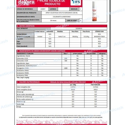 Spray Alimentar Cor Vermelho Efeito Neutro 100ml