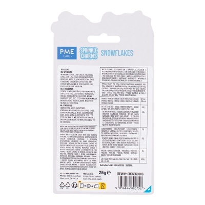 Embalagem branca de confeites PME Cake com texto nutricional e de ingredientes