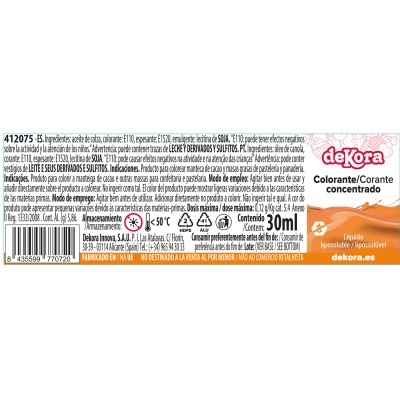 Corante Concentrado Líquido Laranja 30ml - Dekora