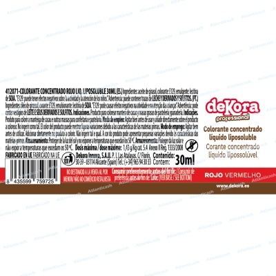 Embalagem de corante concentrado líquido lipossolúvel de 30ml marca deKora