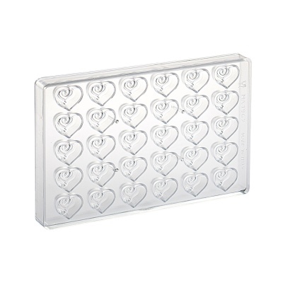 Moldes de silicone transparentes em forma de coração com textura espiral