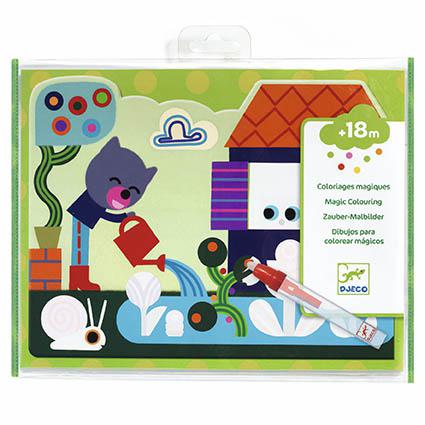 Jogo de Colorir com Água - Escondido No Jardim- Djeco Conjunto para colorir mágico Djeco com tema jardim e caneta