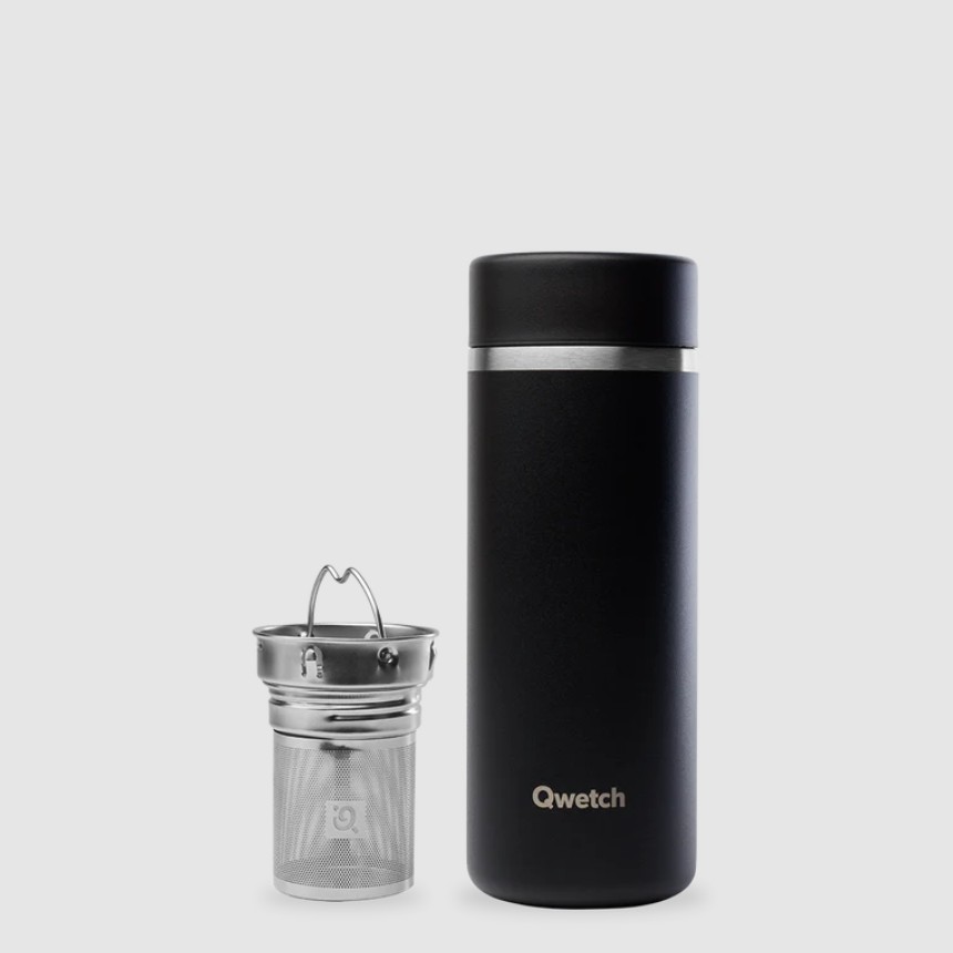 Garrafa de Chá Térmica Preta 400ml - Qwetch Garrafa de Chá Térmica Preta 400ml - Qwetch