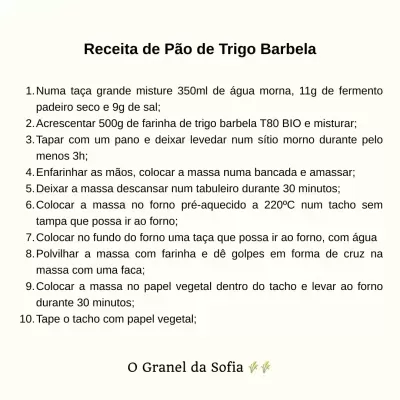 Farinha de Trigo Barbela T80 Nacional Biológica 5kg - Farinhas Paulino Horta