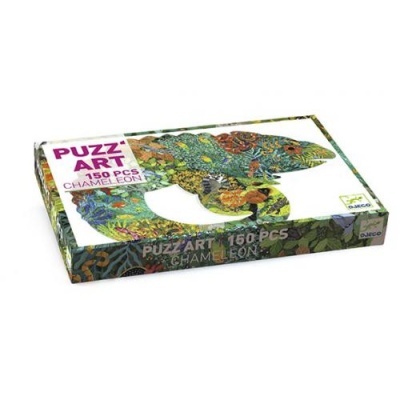 Quebra-cabeças PUZZ ART 150 peças em forma de camaleão colorido numa caixa retangular
