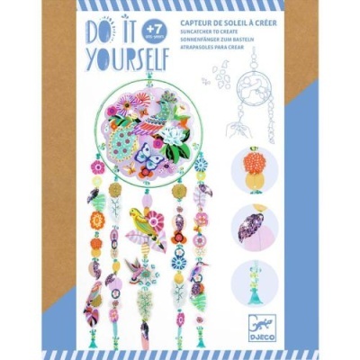 Embalagem de kit para criar apanhador de sol com contas e penas coloridas