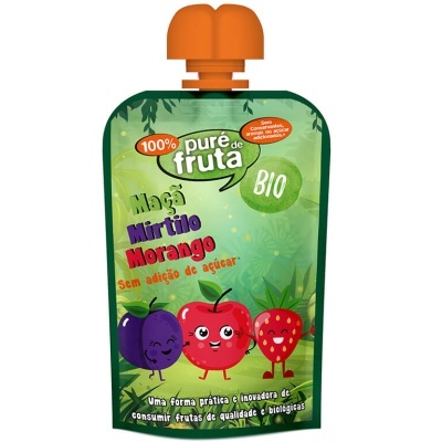 Puré de Fruta Doypack (Maçã, Mirtilo, Morango) BIO Sem Açúcar