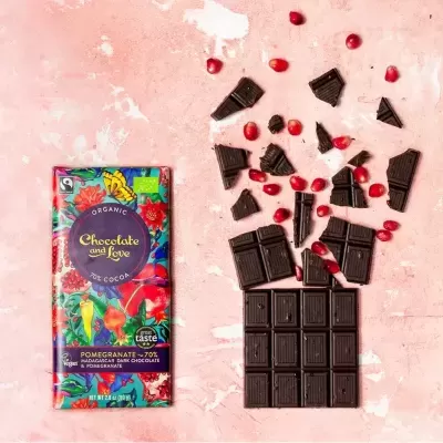 Chocolate Vegan BIO com Romã e 70% de Cacau 80g - Chocolate & Love