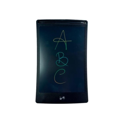 Quadro digital eletrónico negro com letras coloridas A, B, C no ecrã