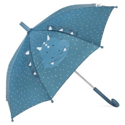 Guarda-chuva azul com design de dinossauro e padrão branco