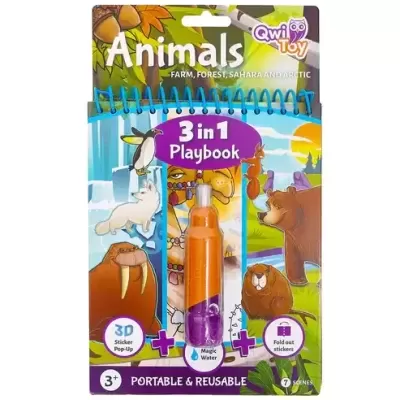 Livro 3 em 1 Playbook Animais - Qwitoys