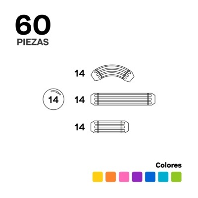 Gráfico esquema de 60 peças com 4 tipos diferentes e paleta de cores