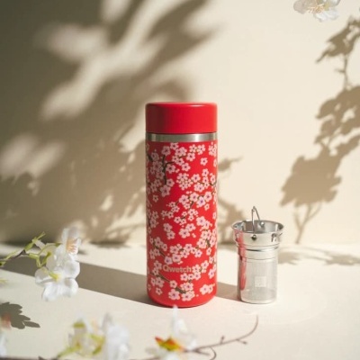 Garrafa de Chá Térmica Flowers Vermelha 400ml - Qwetch