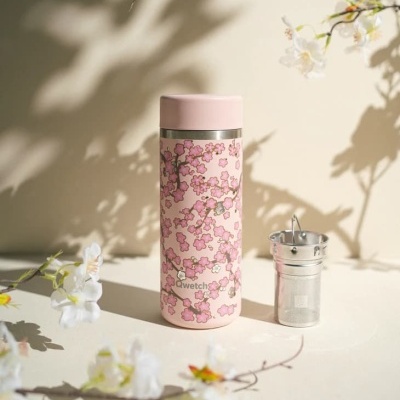 Garrafa de Chá Térmica Flowers Rosa 400ml - Qwetch