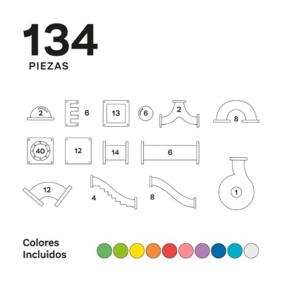 Ilustração de 134 peças numeradas de um conjunto para montar com cores indicadas.
