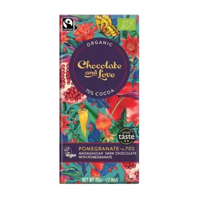 Chocolate Vegan BIO com Romã e 70% de Cacau 80g - Chocolate & Love