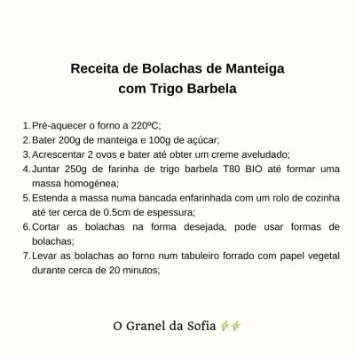 Farinha de Trigo Barbela T80 Nacional Biológica 5kg - Farinhas Paulino Horta