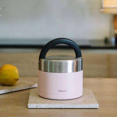 Marmita Isotérmica Rosa Pastel com pega (850ml) QWETCH