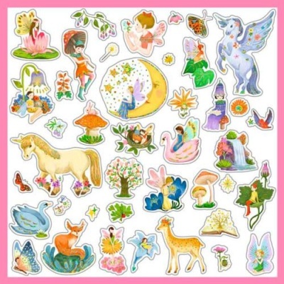 Autocolantes coloridos de fadas, animais e elementos da natureza