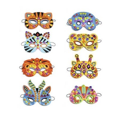 Conjunto colorido de máscaras de animais com elástico
