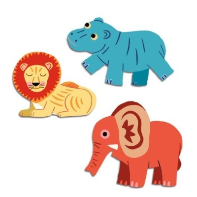 Figuras decorativas de papel de leão, hipopótamo e elefante sobre fundo branco