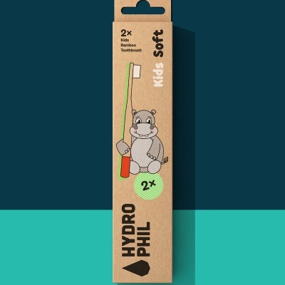 Embalagem castanha de escovas de dente para crianças HYDRO PHIL com ilustração de hipopótamo