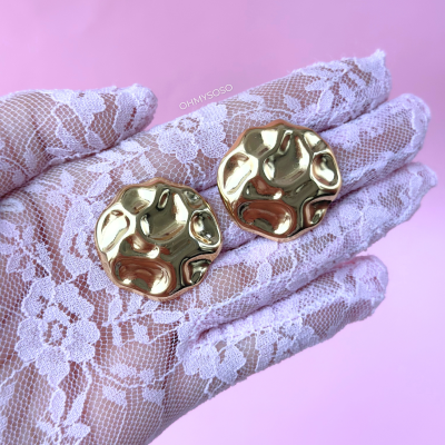 Brincos Redondos Martelados Aço Inoxidável