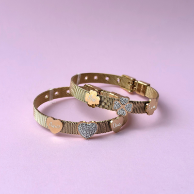 Pulseira Personalizada Coração/Trevo Brilhante