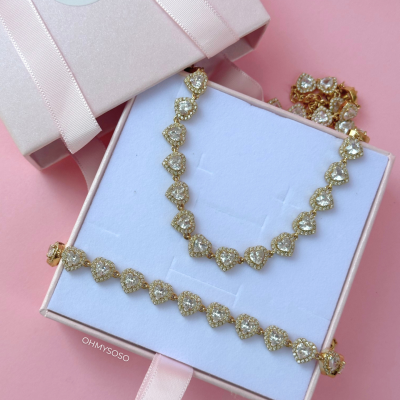 Colar/Pulseira Brilhante Corações XL
