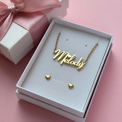 Conjunto Colar Nome & Brincos