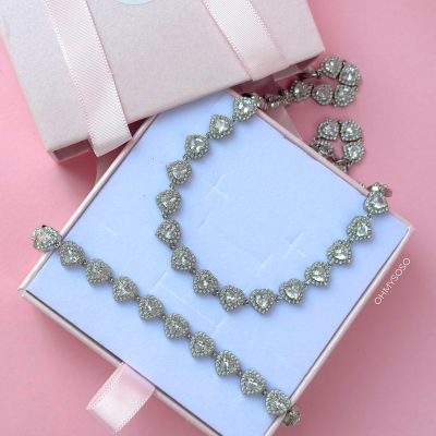 Colar/Pulseira Brilhante Corações XL