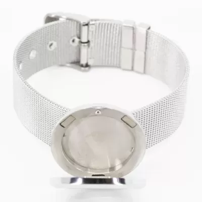 Pulseira de relógio em aço prateado com mostrador redondo