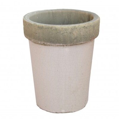 Vaso cerâmico branco com borda cinza rústica
