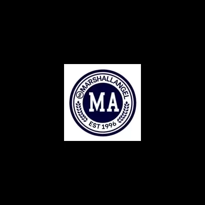 Logótipo circular azul com as letras MA e o texto MARSHALLANGEL EST 1996