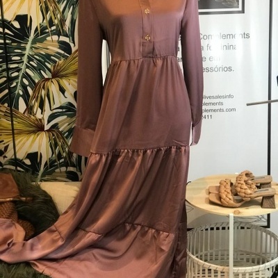 Vestido Acetinado Botões
