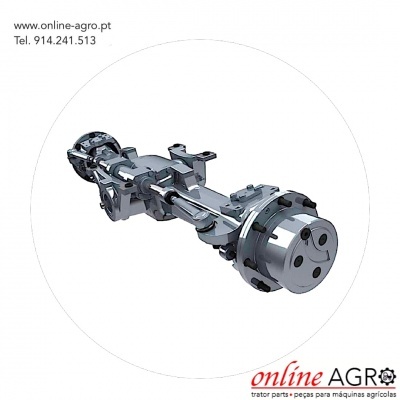 Eixo metálico para maquinaria agrícola com texto de contacto e logótipo online AGRO