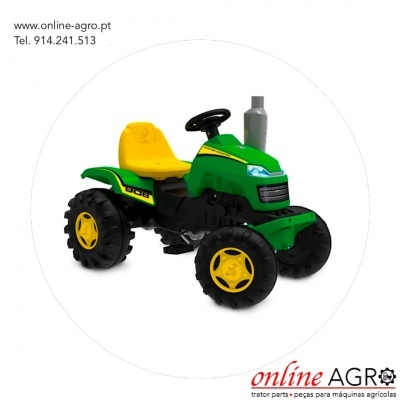 Trator de brincar infantil verde e amarelo com volante e pneus grandes