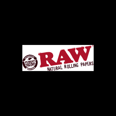 Logótipo RAW NATURAL ROLLING PAPERS vermelho em fundo branco