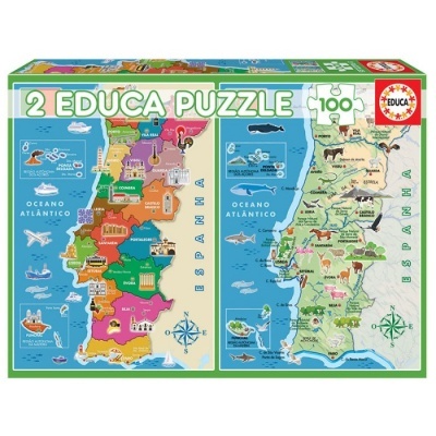 Puzzle 2x100 - Mapa distritos + físico Portugal