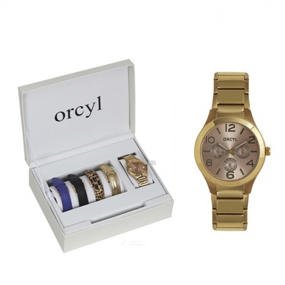 Relógio de Pulso Orcyl em box + 4 braceletes em pele