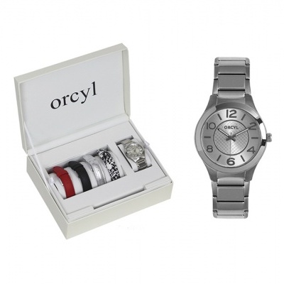 Relógio de Pulso Orcyl em box + 4 braceletes em pele