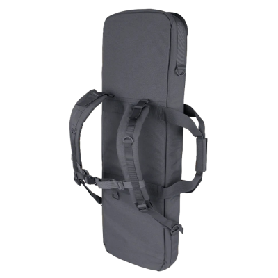 Estojo cinzento escuro com alças ajustáveis para transporte nas costas