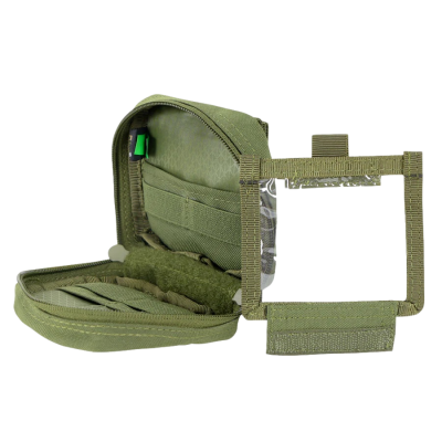 Bolsa táctico verde com fecho e porta-carteira transparente com velcro