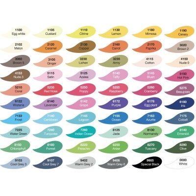 Paleta de cores com nomes e códigos