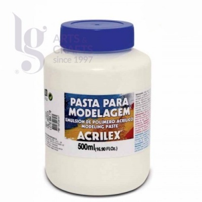 Frasco branco com tampa azul de pasta para modelagem Acrilex 500ml